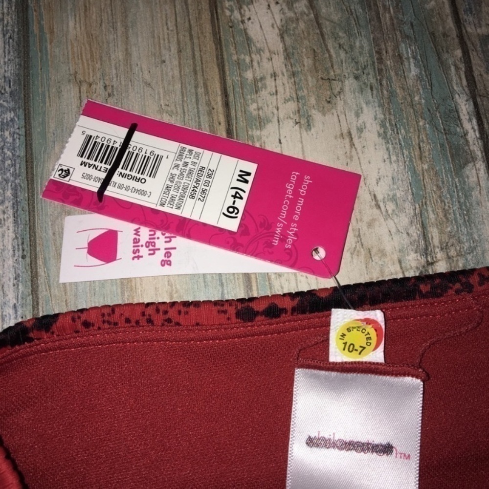 NWT Xhilaration Red Printed High Waisted High Leg Bikini Bottoms - Picture 5 of 5